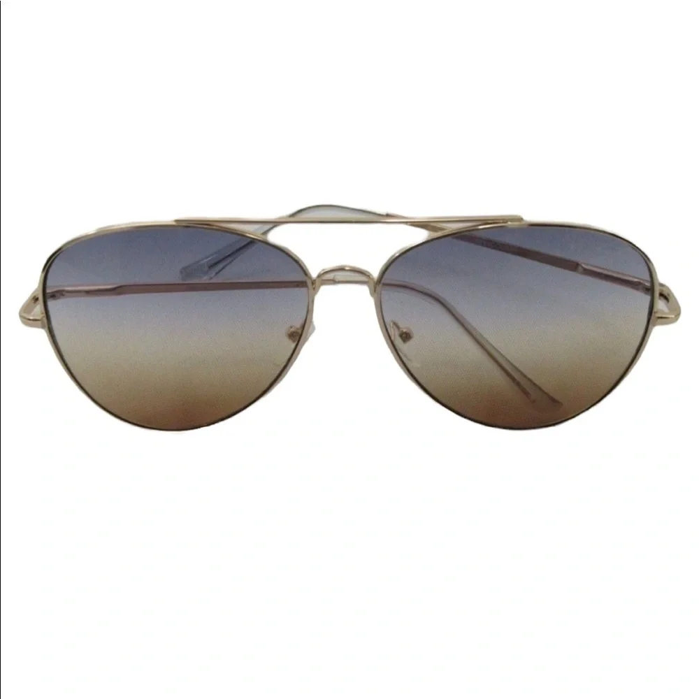 Ombre Blue Yellow Rim Gold Metal Frame Sunglasses New